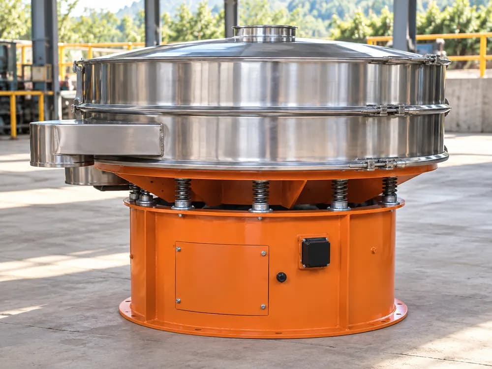 Tamiz vibratorio circular de acero inoxidable sobre su base